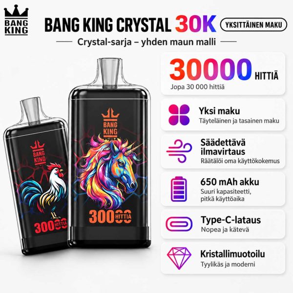 Bang King Crystal 30K – yhden maun malli Bang King Crystal 30K Vape – kristallimuotoilu, 12 makua | 10 kpl/pakkaus