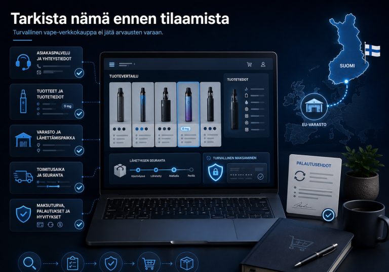 Verkkotilauksen tarkistuskuva, jossa arvioidaan tuotetyyppiä, 0 mg -merkintää, myyjää, varastoa ja toimitusreittiä.